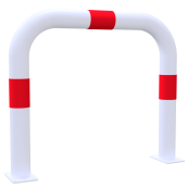 Impact protection bars | as e-charging post protection | to be fixed by plugs, | total width: 750mm, total height: 650mm | hot-dip galvanized and white powder-coated with 3 red reflective strips foil type RA1/A